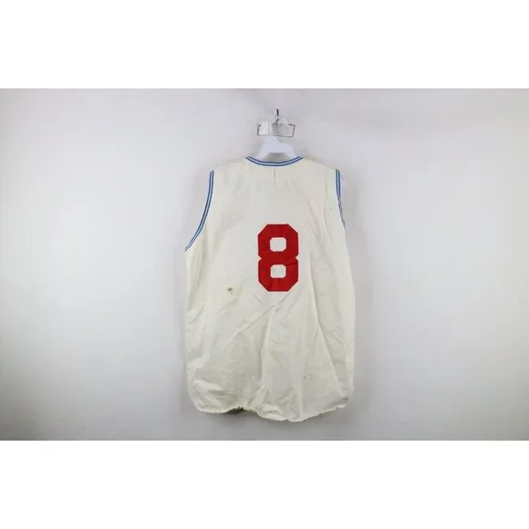 Vintage 50s Mens 42 Distressed Chain Stitch Sleeveless Baseball Jersey White USA